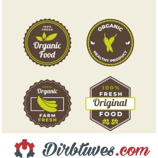 16 vnt, Etiketės-lipdukai Organic Food, Healthy product, Farm fresh