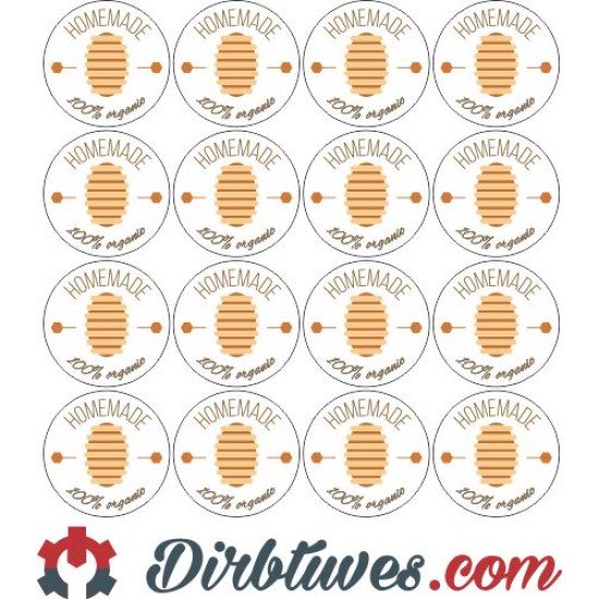 Etiketes-lipdukai medui Honey, Homemade, 100 organic, 16 vnt