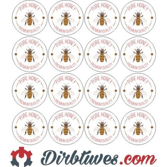 Etiketės-lipdukai medui Pure Honey, Premium quality, 16 vnt
