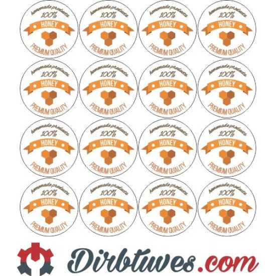 Etiketės-lipdukai medui Honey, 100% homemade, Premium quality, 16 vnt
