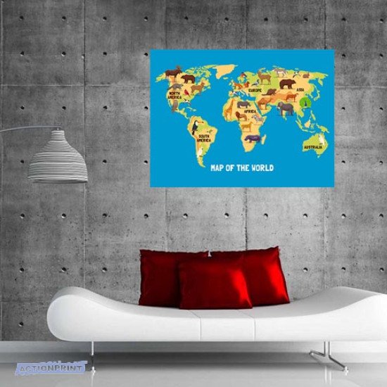 Plakatas mokomasis Gyvūnų pasaulio žemėlapis