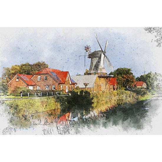 Fototapetai Miestelio vėjo malūno paveikslas