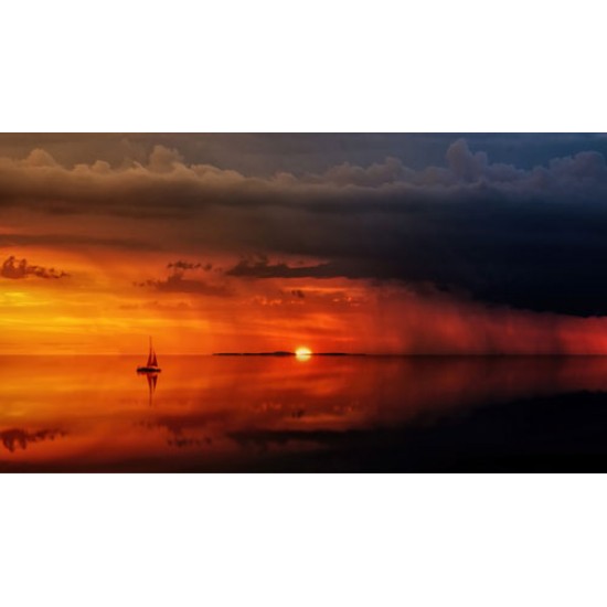Fototapetai Burlaivio silluetas saulėlydžio metu peizažas