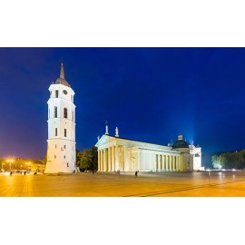 Drobė horizontali Vilniaus katedra, naktinis Vilnius, Vilnius, Lietuva
