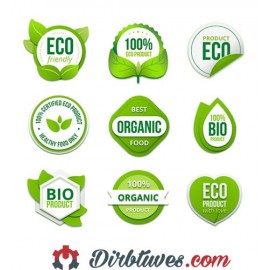 16 vnt, Etiketės-lipdukai Eco friendly, Organic, BIO product, ekologiški